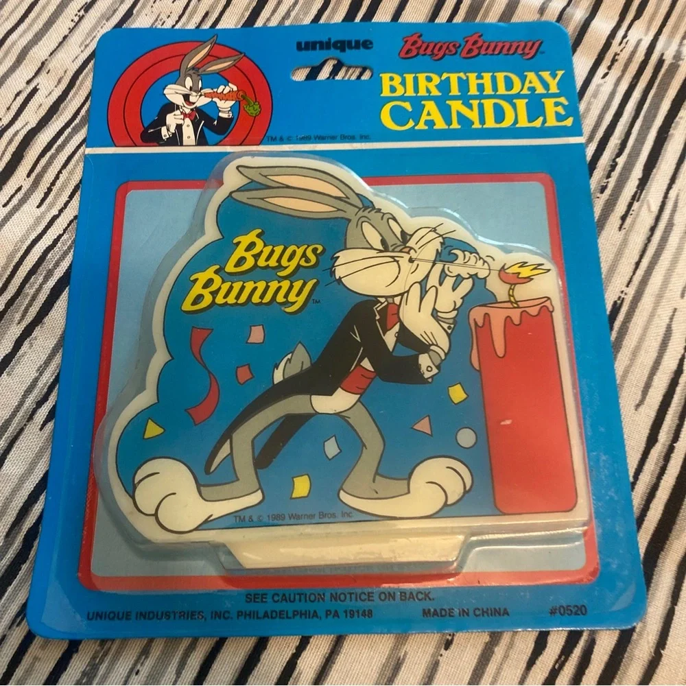 Vintage Bugs Bunny 1989 Looney Tunes Birthday Candle Retro 4.5”x4.5” New